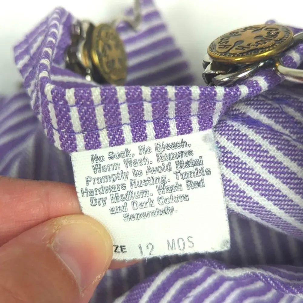 Vtg Oshkosh B'gosh Overalls Baby Girls Sz 12m Purple Engineer Stripe Hickory